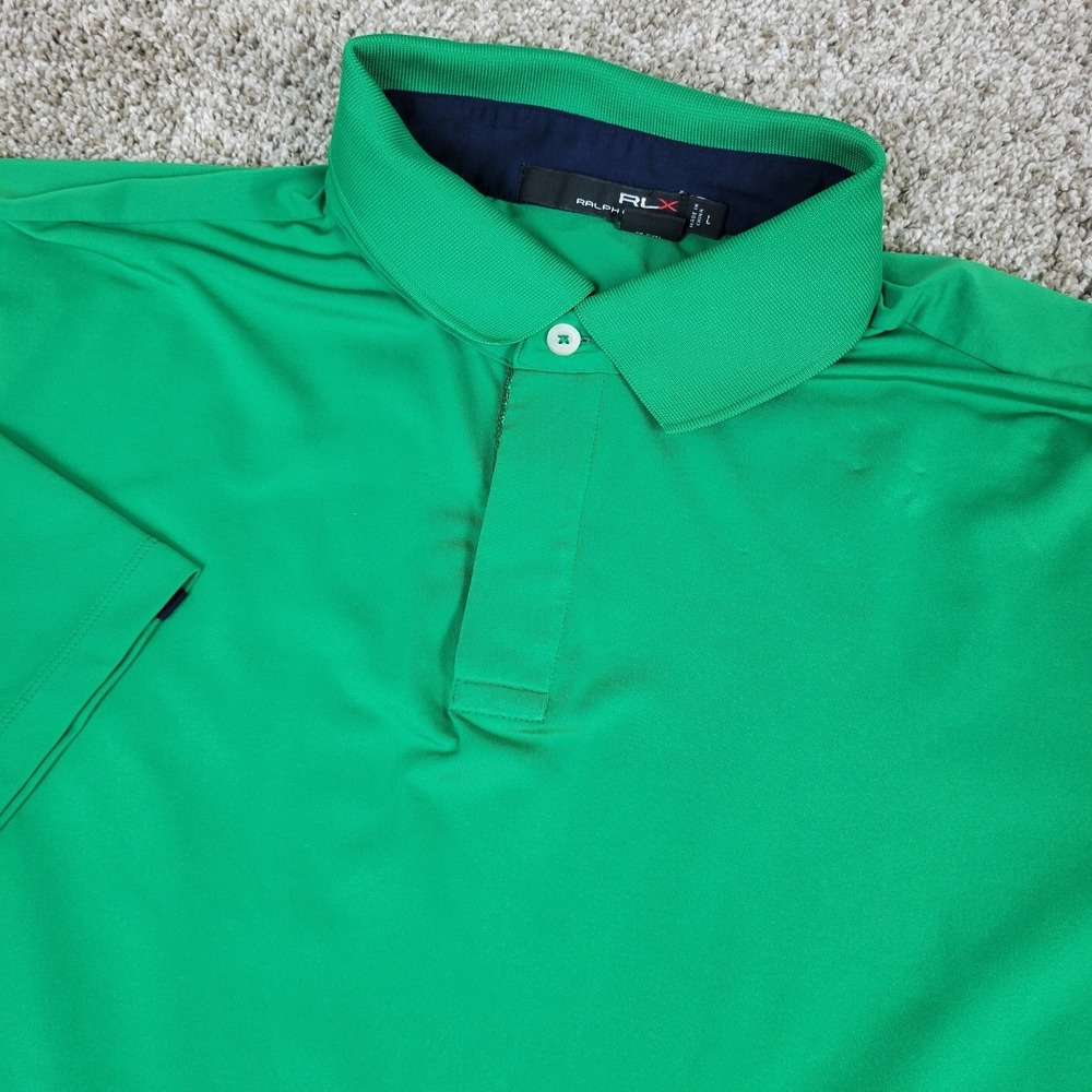 RLX Ralph Lauren Mens Large Solid Green Performance Stretch Golf Polo SS